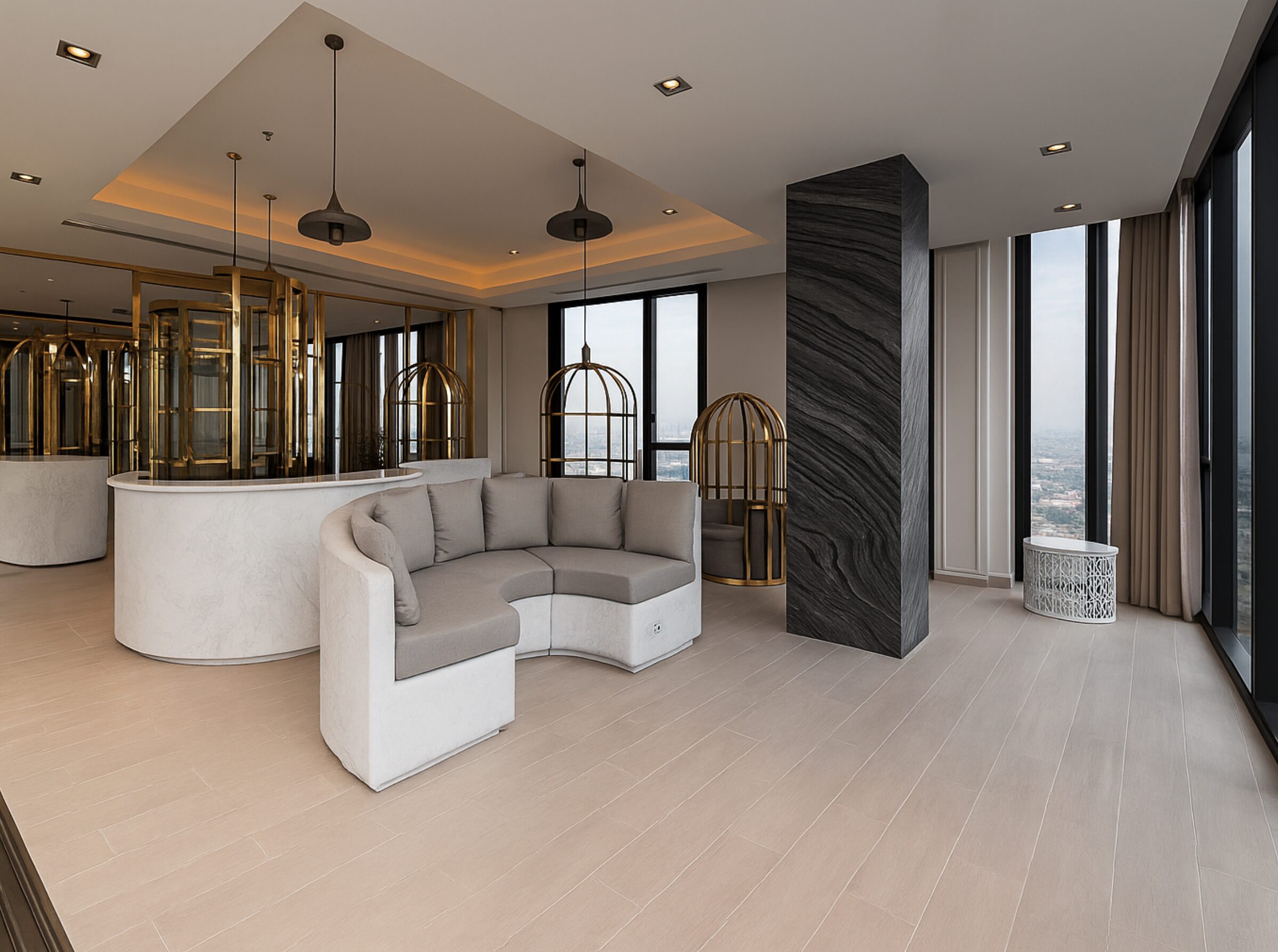 Luxurious sky lounge with panoramic city views at Life One Wireless